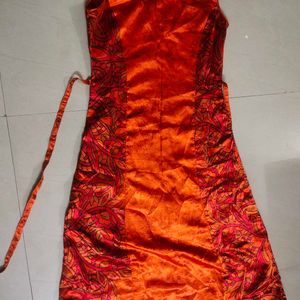 Orange Satin Gown For Women With Light Floral