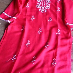 Red Kurti Chikankari Embroidery