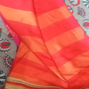 Rose Pink And Orange Saree Without Blouse