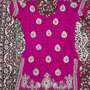 Hot Pink Colour Magenta Suit Salwar With Dupatta