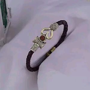 Rudraaksh Om Leather Bracelet