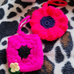 Crochet Earphone Mini Bag(Combo Of 2)