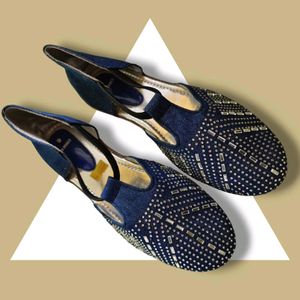 Navy Blue Denim Sandal/Flats For Women, (UK 6)