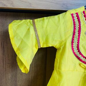 BabyOye Yellow&pink Anarkali Suit Set