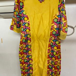 Yellow Color Raw Silk Kurti