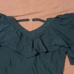 Navy Blue Plain Casual Top ( Women )