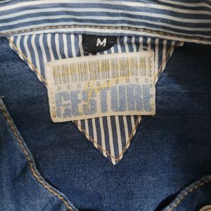 Gssture Denim Casual Shirt With Mandarin Collar