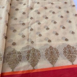 Cream Printed Cotton Silk Saree (Women)