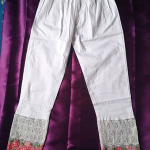 Beautiful White Pants With Pink Embroidery