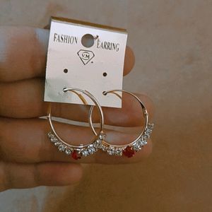 Earrings Red With White Pearl