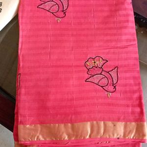 Peach Color Embroidery Saree