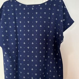 Women Blue Top With Anchor Print