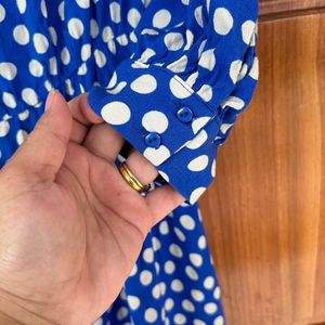 Zara Polka Dot Tie At Waist Dress