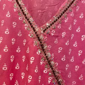 Pink Angarakha Neck Style A Line Kurta