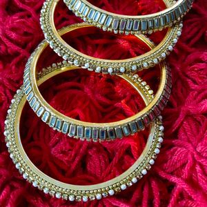 Moti And Jari Work Gold Plated Designer Bangles