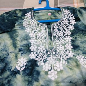 NEW  L Size Tie-dye Lucknowi  Rayon Kurti