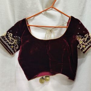 Lehenga Choli Dupatta Set - Maroon Velvet