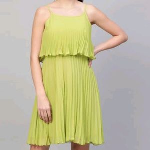 Sassfaras Women Pleated Skater Mint Green Dress