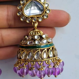 Lavender Kundan Jhumka Set