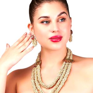 Zaveri Pearls 3 Layers Moti Nacklace Set