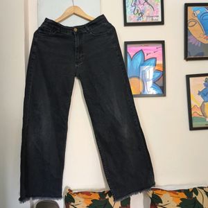 High Waist Wide Leg Branded Jeans Charcoal Color