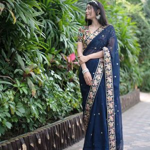 Embroidered Beautiful Saree With Stitched Blouse