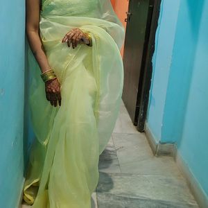 Organza Fabric Saree With Stitched Designer Blouse