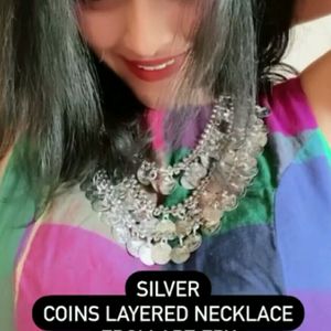 silver coins layered necklace