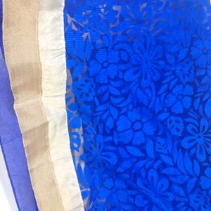 Dupatta velvet flower designer piece colour blue