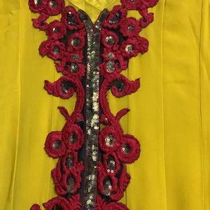 Mustard Yellow Anarkali Gown With Pant &dupatta