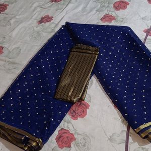 New Navy Blue Saree With 1m Blouse Piece