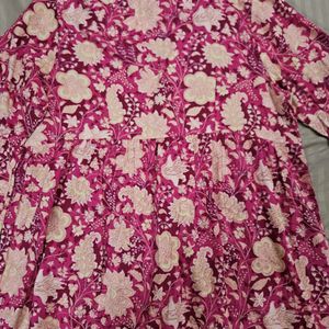 Floral Print V Neck Short Kurti