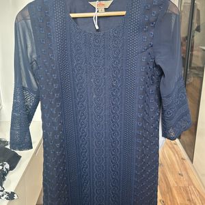 Anouk Navy Blue Kurta With Chikankari Print