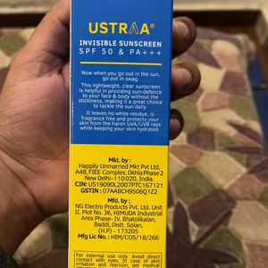 Brand New Ustraa Invisible Sunscreen SPF 50