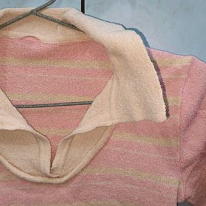 Y2k Pink Stripe Collar Top