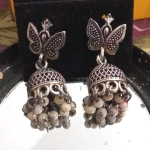 Silver Butterfly Oxidized Earrings