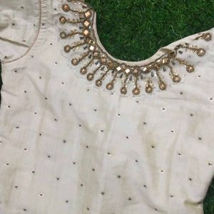 Cream Colour Poly Silk Kurti.