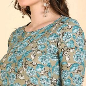 Women Printed Cotton Kurti With Pant