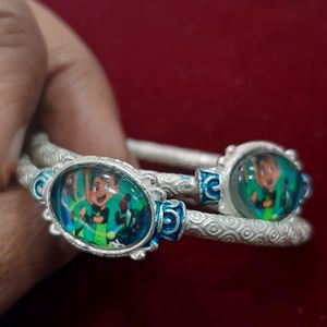 Silver Kada Bracelet For Baby Ben 10 Ten