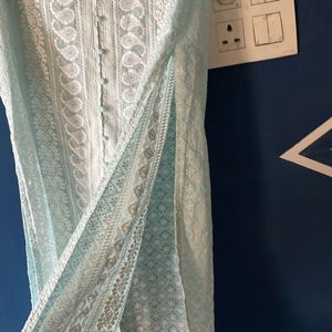 Light blue Kurti With White Chikankari Work