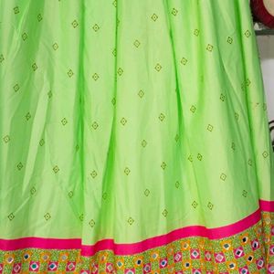 Women Parrot Green Mirror Work Lehenga Choli