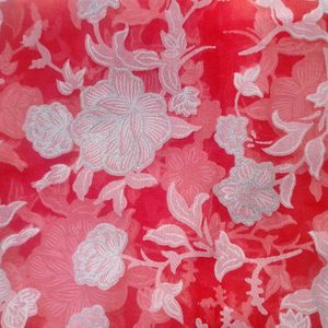 Tomamto Red Organza FABRIC Sparkle Flower Pattern