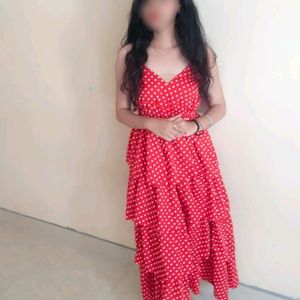 Red Polka Print Maxy Dress