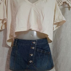 Set Of Zara Top & Flared Jean Skirt