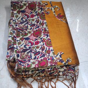 Beautiful Golden coloured floral silk Saree with lace