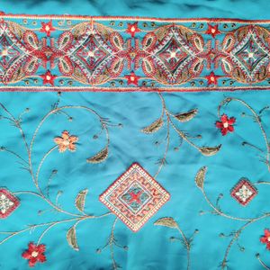 Blue Colour Saree With Hand Design