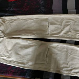 Bershka Beige Ripped Jeans