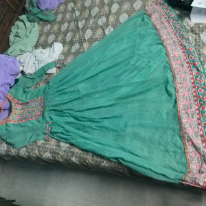 green gown dupatta set