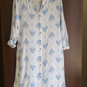 White Kurti With Blue Prints ... Lightly Used