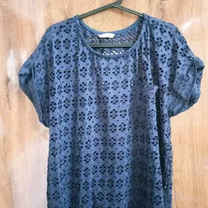 Navy Blue See Through Top